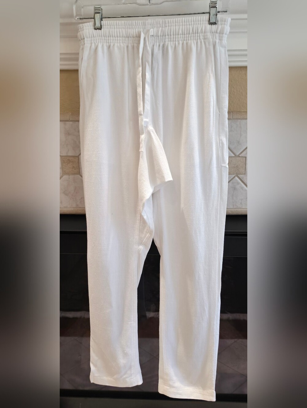Stillwater White Drawstring Linen Blend Lounge Pants